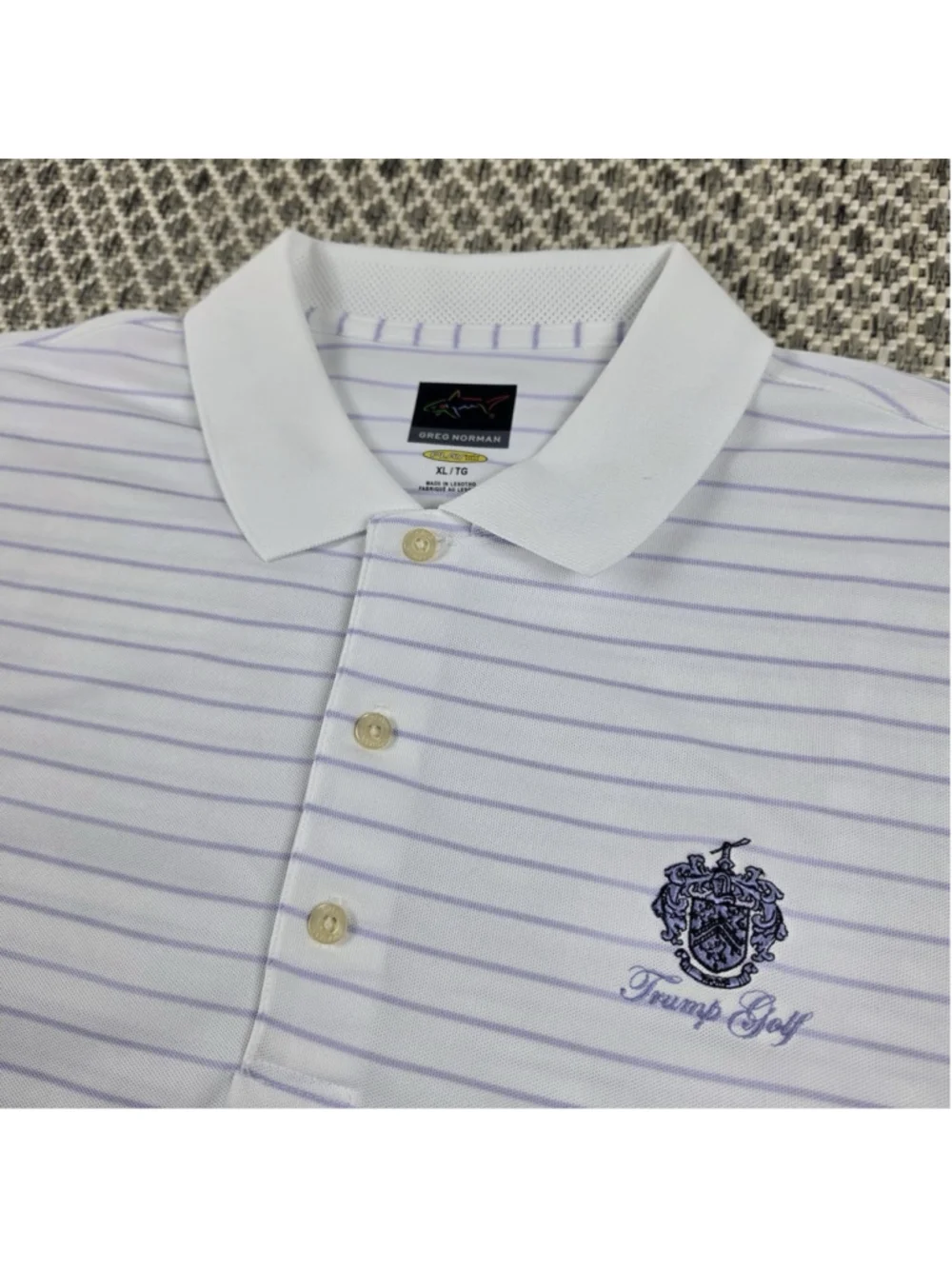 Greg Norman TRUMP NATIONAL DORAL Gray Striped Golf Polo Shirt Mens XL - Picture 1 of 8